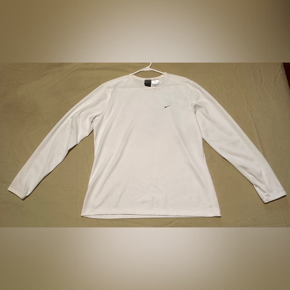 Nike Dri-Fit White Long Sleeve Classic Crew Neck shirt L 12-14 fitness vacay